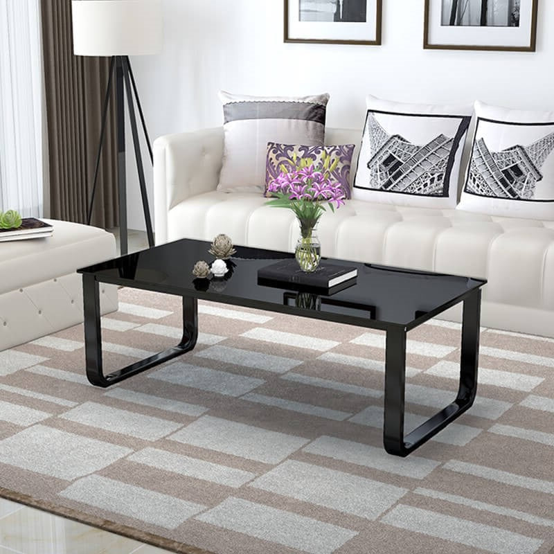 Modern Rectangle Black Glass Coffee Table Living Room Table | CLIPOP