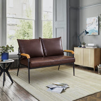 Modernes Sofa mit Holzarmen [Kunstleder] [Dunkelbraun] [1-Sitzer, 2-Sitzer, 3-Sitzer]