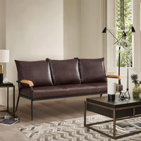 Modernes Sofa mit Holzarmen [Kunstleder] [Dunkelbraun] [1-Sitzer, 2-Sitzer, 3-Sitzer]