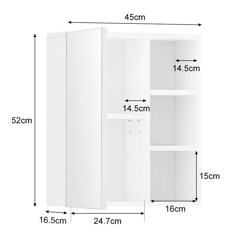White Wall Mirror Cabinet Bathroom [ 1 Door ]