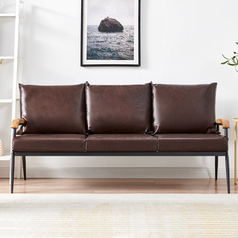 Modernes Sofa mit Holzarmen [Kunstleder] [Dunkelbraun] [1-Sitzer, 2-Sitzer, 3-Sitzer]