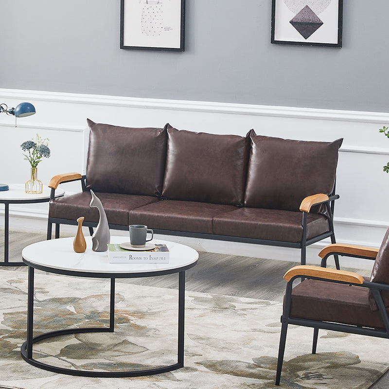 Modernes Sofa mit Holzarmen [Kunstleder] [Dunkelbraun] [1-Sitzer, 2-Sitzer, 3-Sitzer]