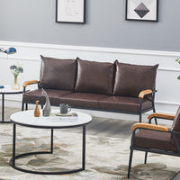 Modernes Sofa mit Holzarmen [Kunstleder] [Dunkelbraun] [1-Sitzer, 2-Sitzer, 3-Sitzer]