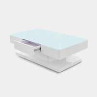 CLIPOP White High Gloss Coffee Table with 2 Drawers Glass Top