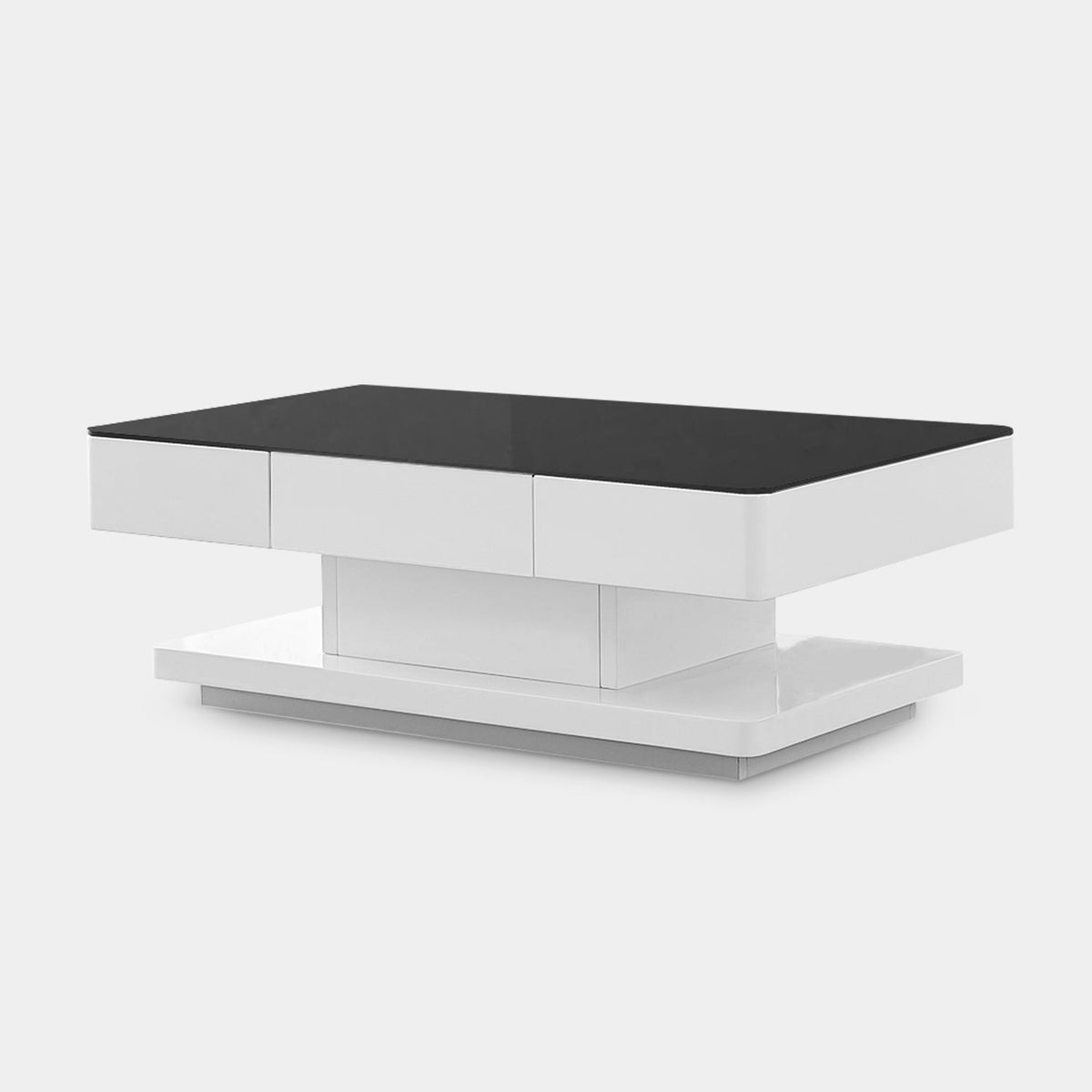 CLIPOP White High Gloss Coffee Table with 2 Drawers Glass Top