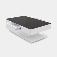 CLIPOP White High Gloss Coffee Table with 2 Drawers Glass Top