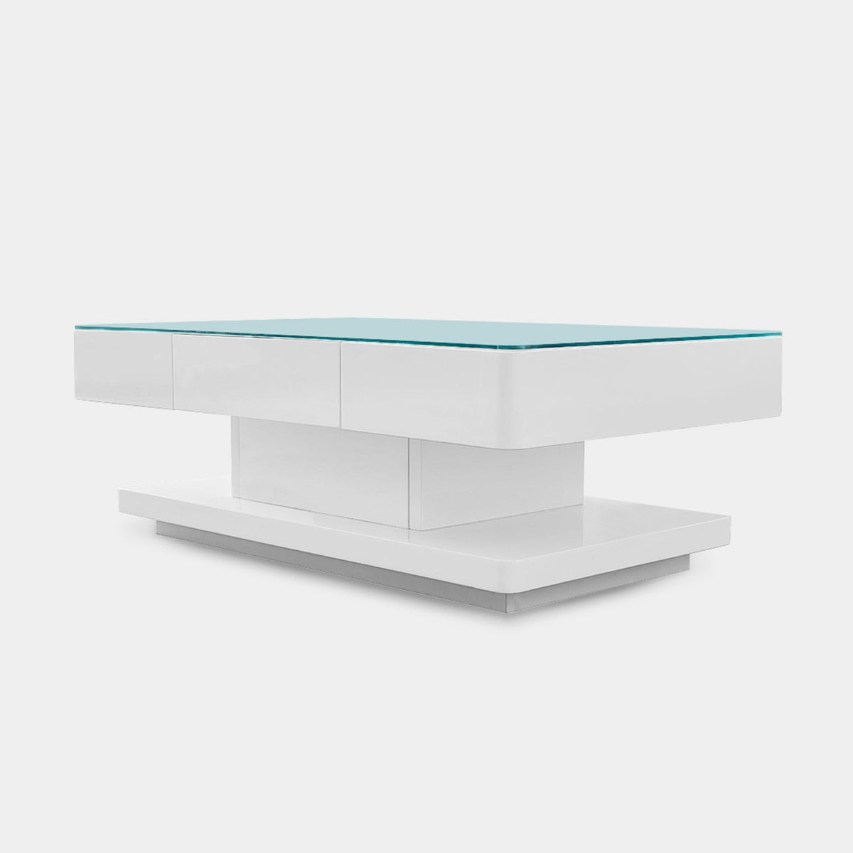 CLIPOP White High Gloss Coffee Table with 2 Drawers Glass Top